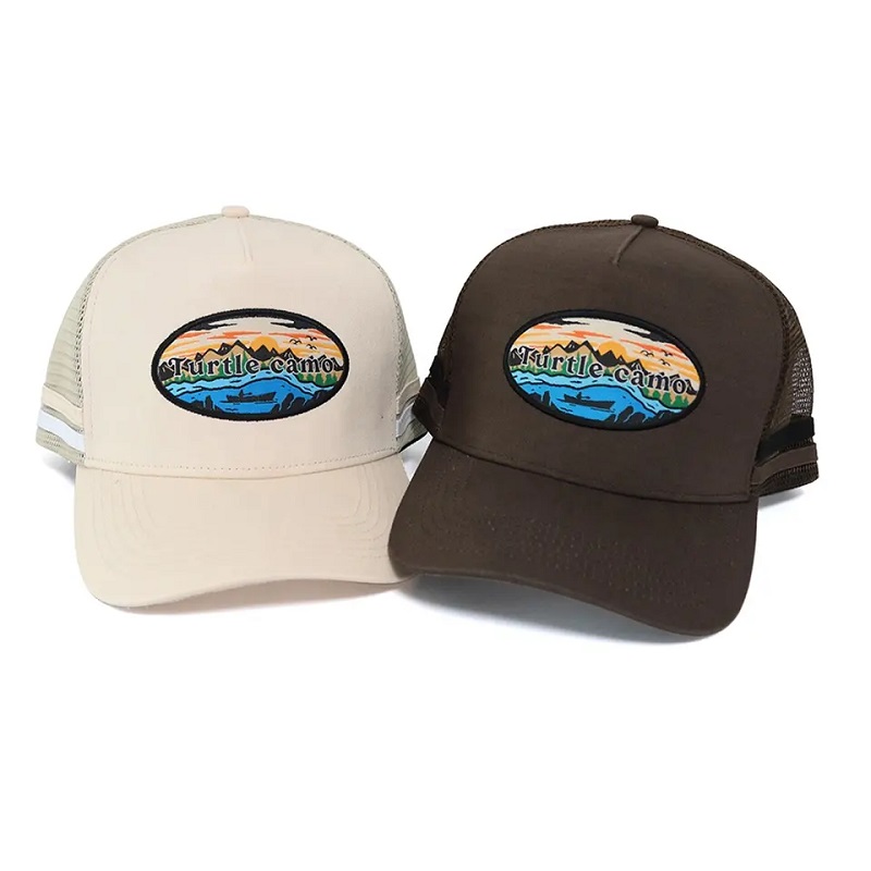 Klasszikus egyedi magas korona Ausztrália ország akril 5 panel 3D hímzett logó oldala 2 Stripe Trucker kalap hálósapkák