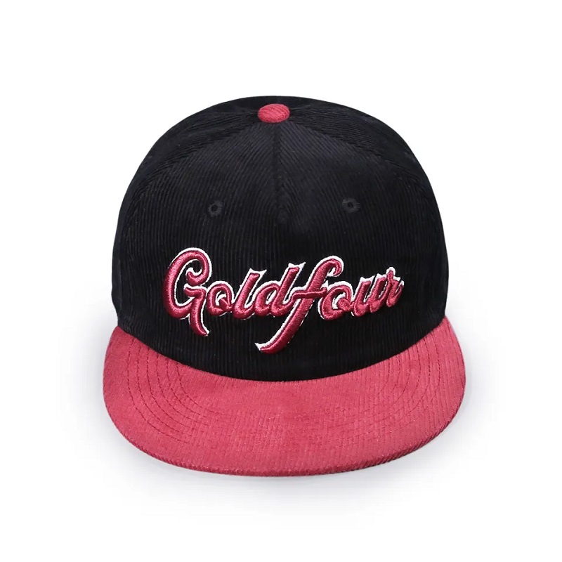 Egyéni hímzőzsinór 5 panelkötélnem strukturálatlan snapback kordbársony kalapok férfiak számára