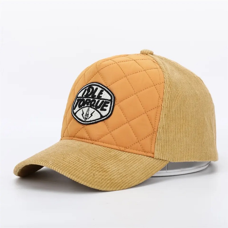 OEM egyedi kiváló minőségű 5 panel hab elülső kordbársony baseball sapka, 3D hímzés logó ívelt karimás bőr heveder apa kalap
