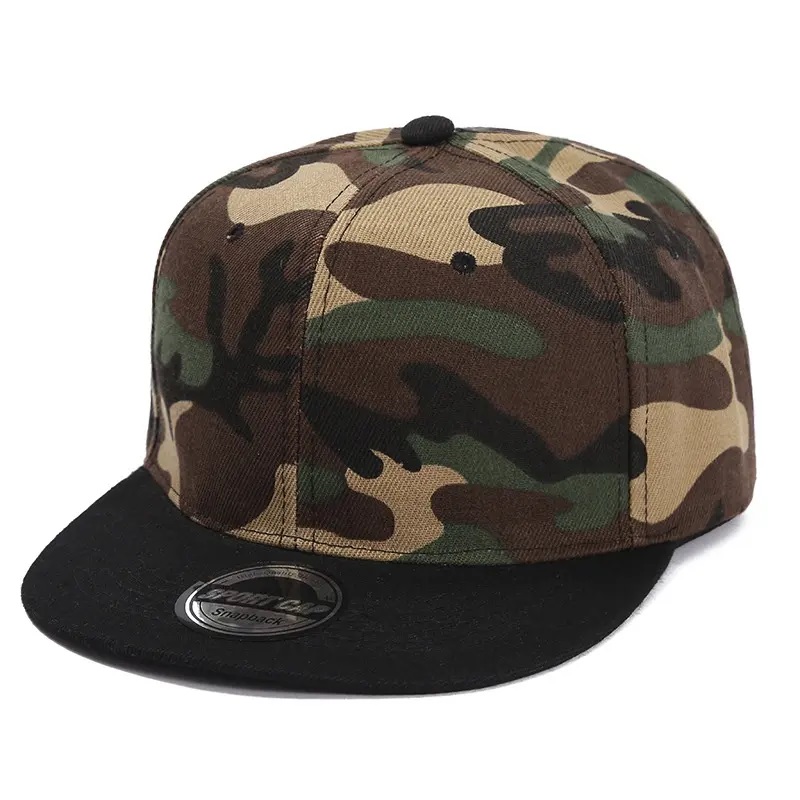 Testreszabott logó egyszínű kalap camo világos tányér lapos a baseball sapka mentén férfiak ésnőknyári hip -hop gördeszkás kupakok