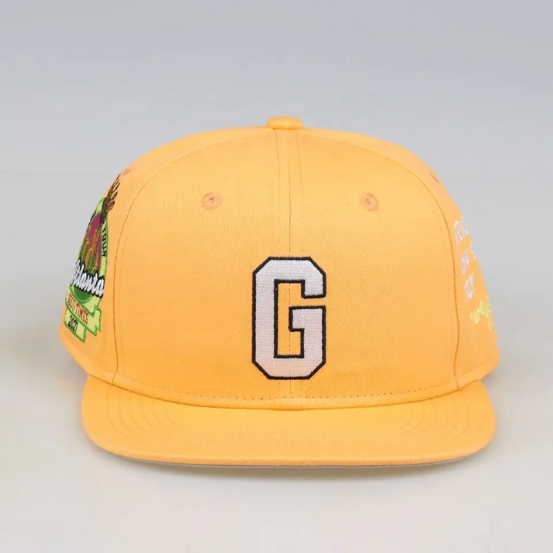 Kínában készült, hat panel snapback baseball sapka férfiaknak egyedi gorras snapbacks hímzés kalap sárga