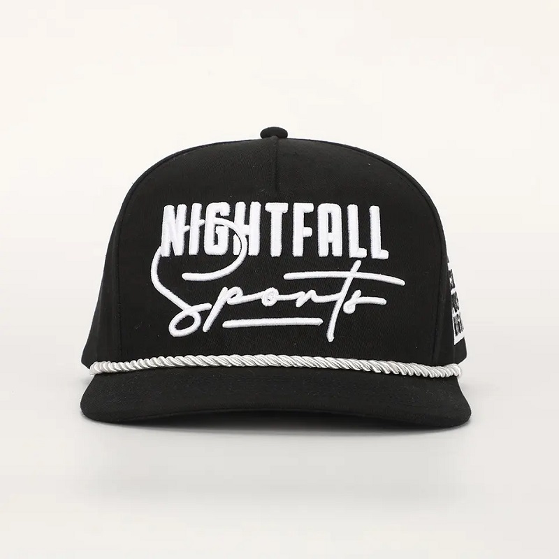 Nagykereskedelmi egyedi hímzés 5 panel fekete pamut teljesítményű sport apa kalap férfiaknők golf gorras rope baseball sapka